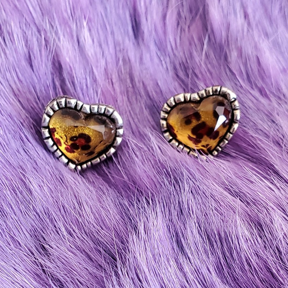 Betsey Johnson Leopard Heart Stud Earrings